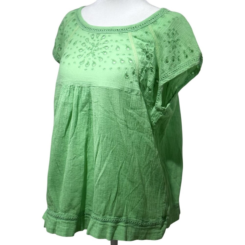 JW Los Angeles Green Sleeveless Embroidered Cotton Tunic Top Womens Medium